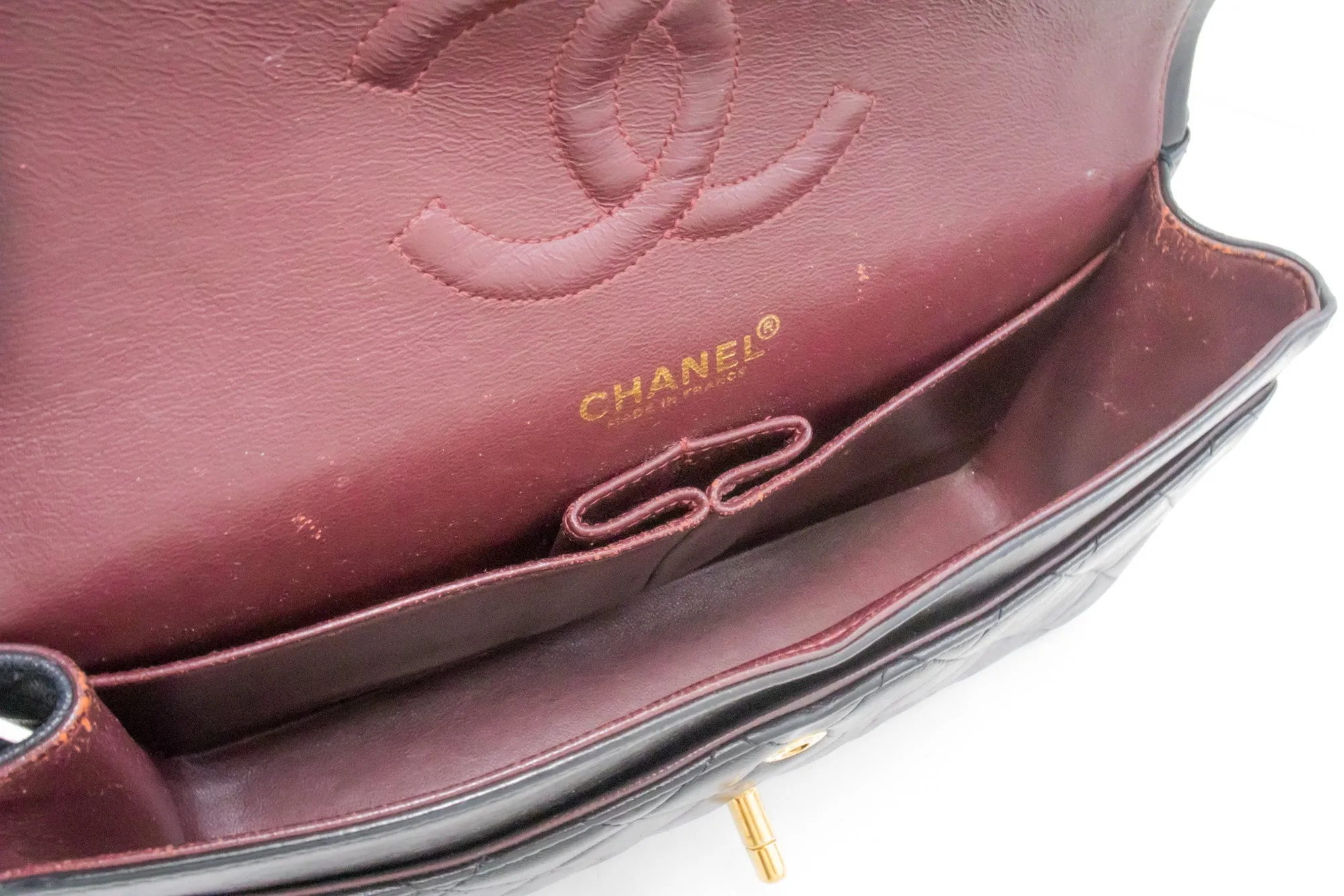 CHANEL Classic Double Flap Medium Chain Shoulder Bag Black Lamb