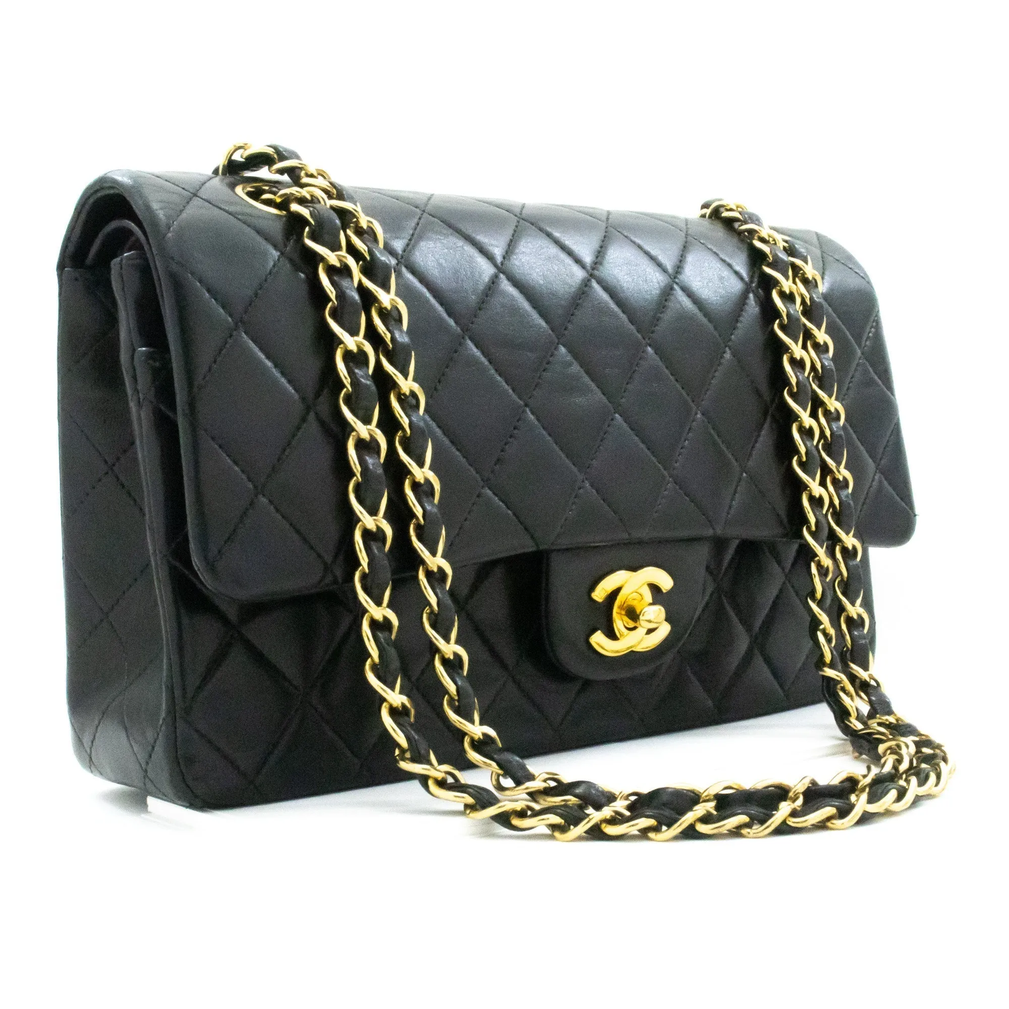 CHANEL Classic Double Flap Medium Chain Shoulder Bag Black Lamb