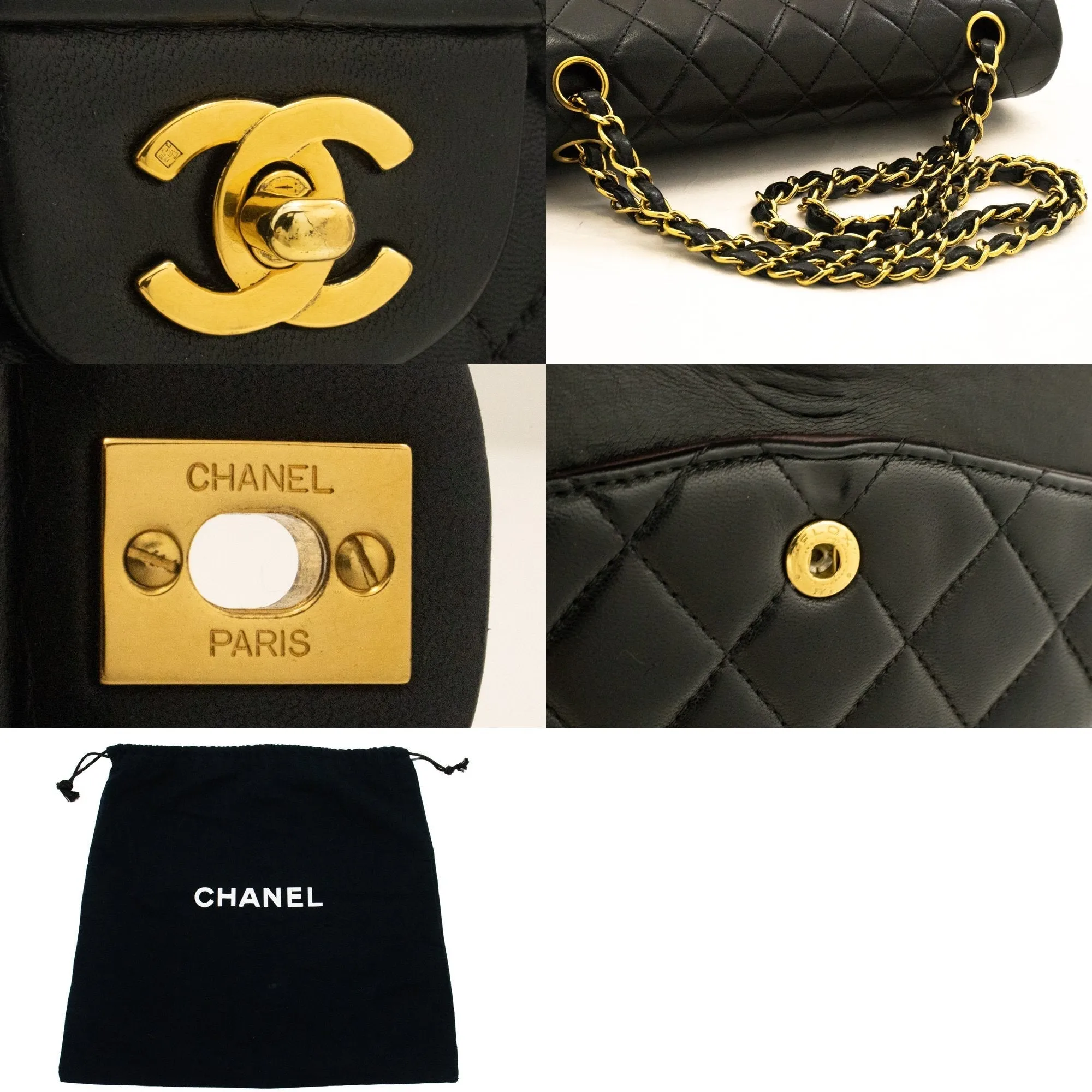CHANEL Classic Double Flap Medium Chain Shoulder Bag Black Lamb
