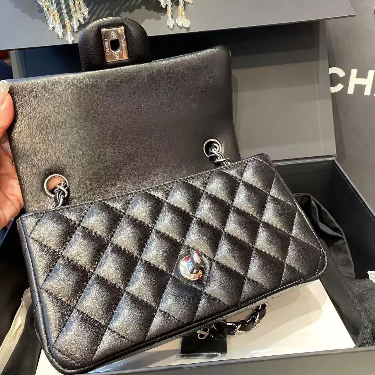 Chanel Classic Flap Mini Black Quilted Leather Handbag Microchip