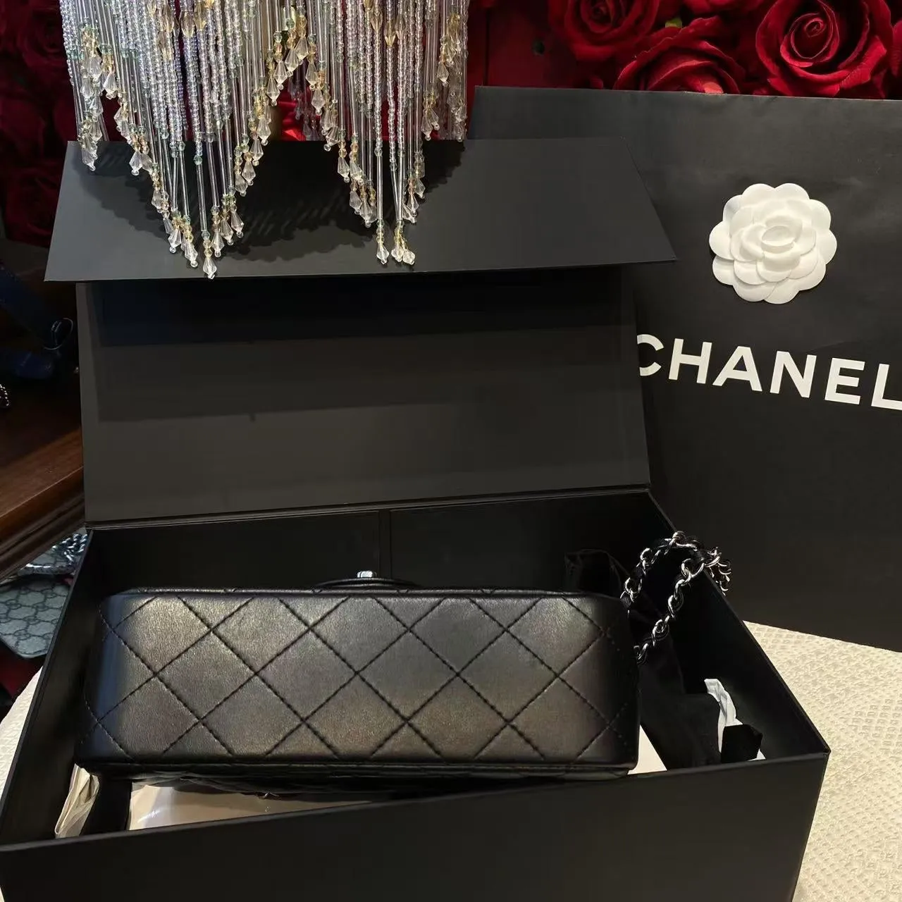Chanel Classic Flap Mini Black Quilted Leather Handbag Microchip