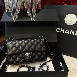 Chanel Classic Flap Mini Black Quilted Leather Handbag Microchip