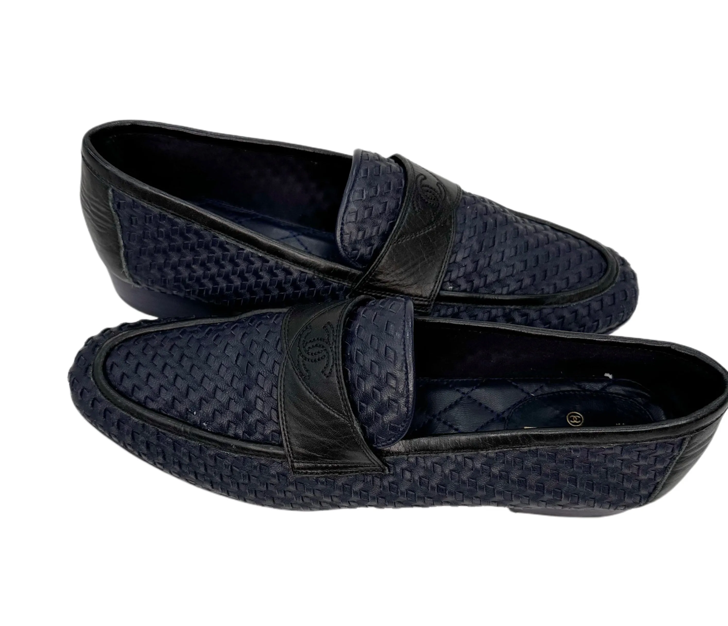 CHANEL Navy Woven Loafer Size 38.5