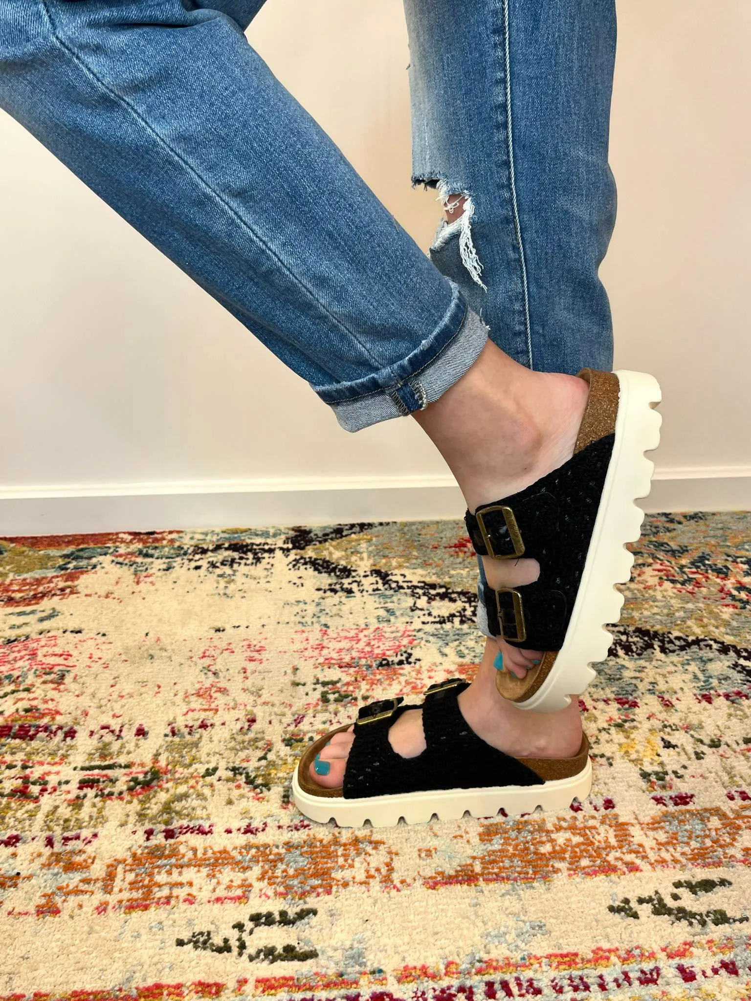 Corky's Footwear Rumor Has It Macrame Raised Slip-on Sandal - Black
