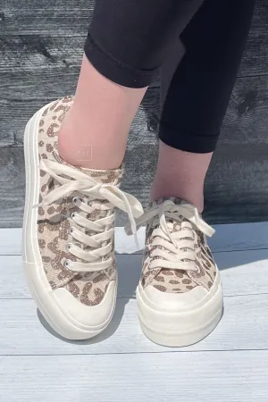 Corkys Take The Lead Tan Sparkle Leopard Sneaker