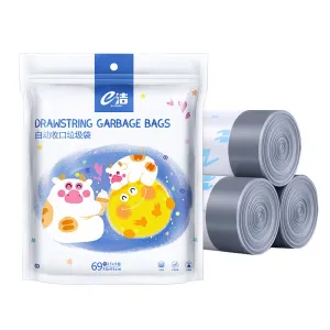 e-clean Drawstring Garbage Bags with Cat Paw and Cow Design - 50x55cm, 69 Pieces