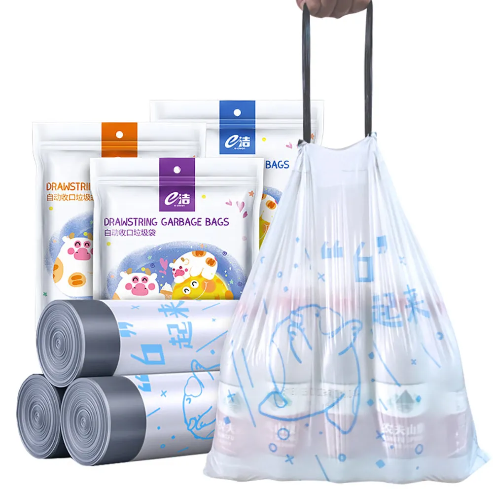 e-clean Drawstring Garbage Bags with Cat Paw and Cow Design - 50x55cm, 69 Pieces