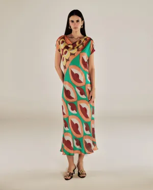 EMBER | Multicoloured Geometric Print Satin Midi Dress