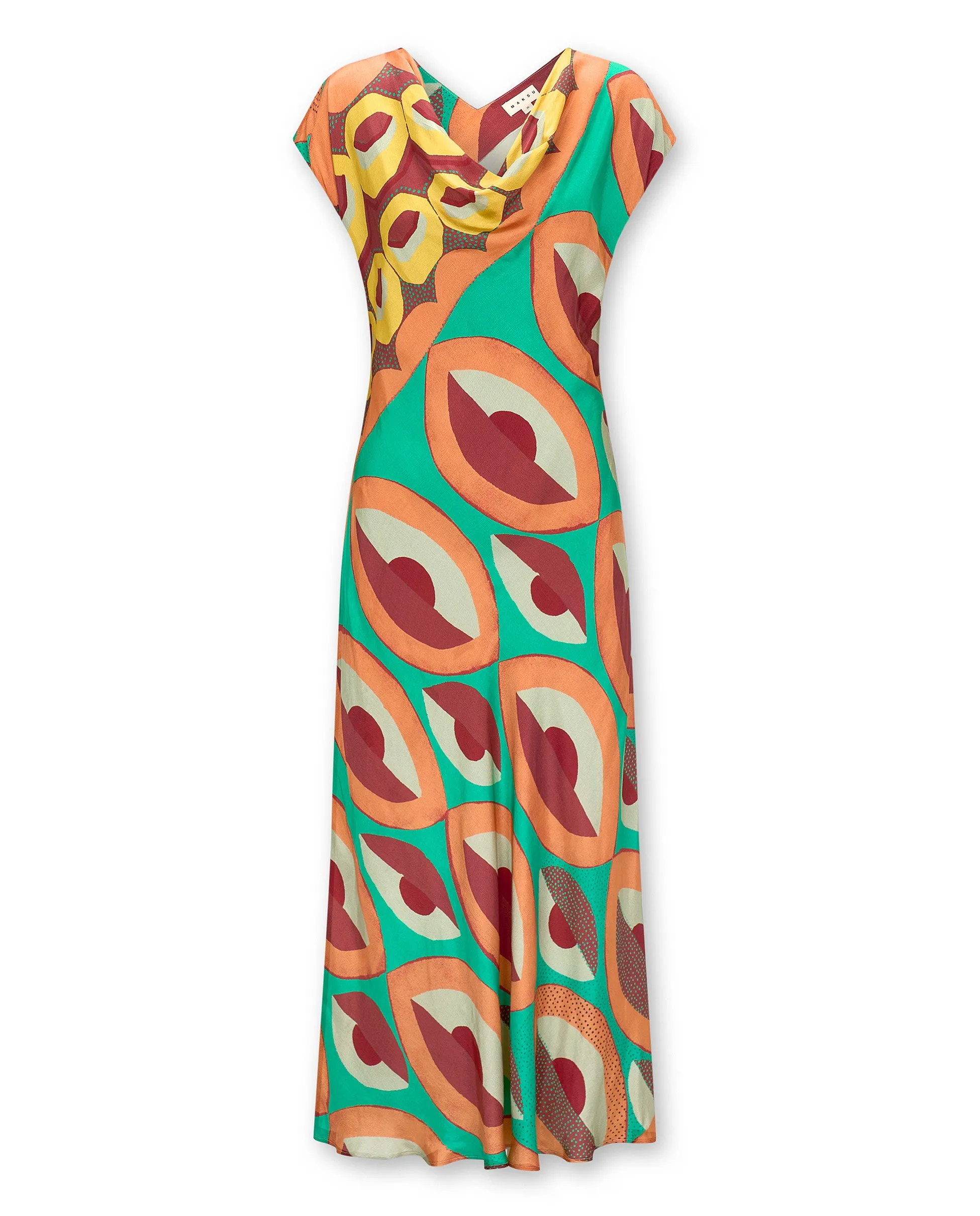EMBER | Multicoloured Geometric Print Satin Midi Dress