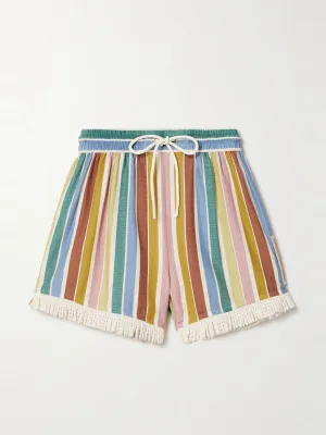 Everley fringed striped cotton-voile shorts
