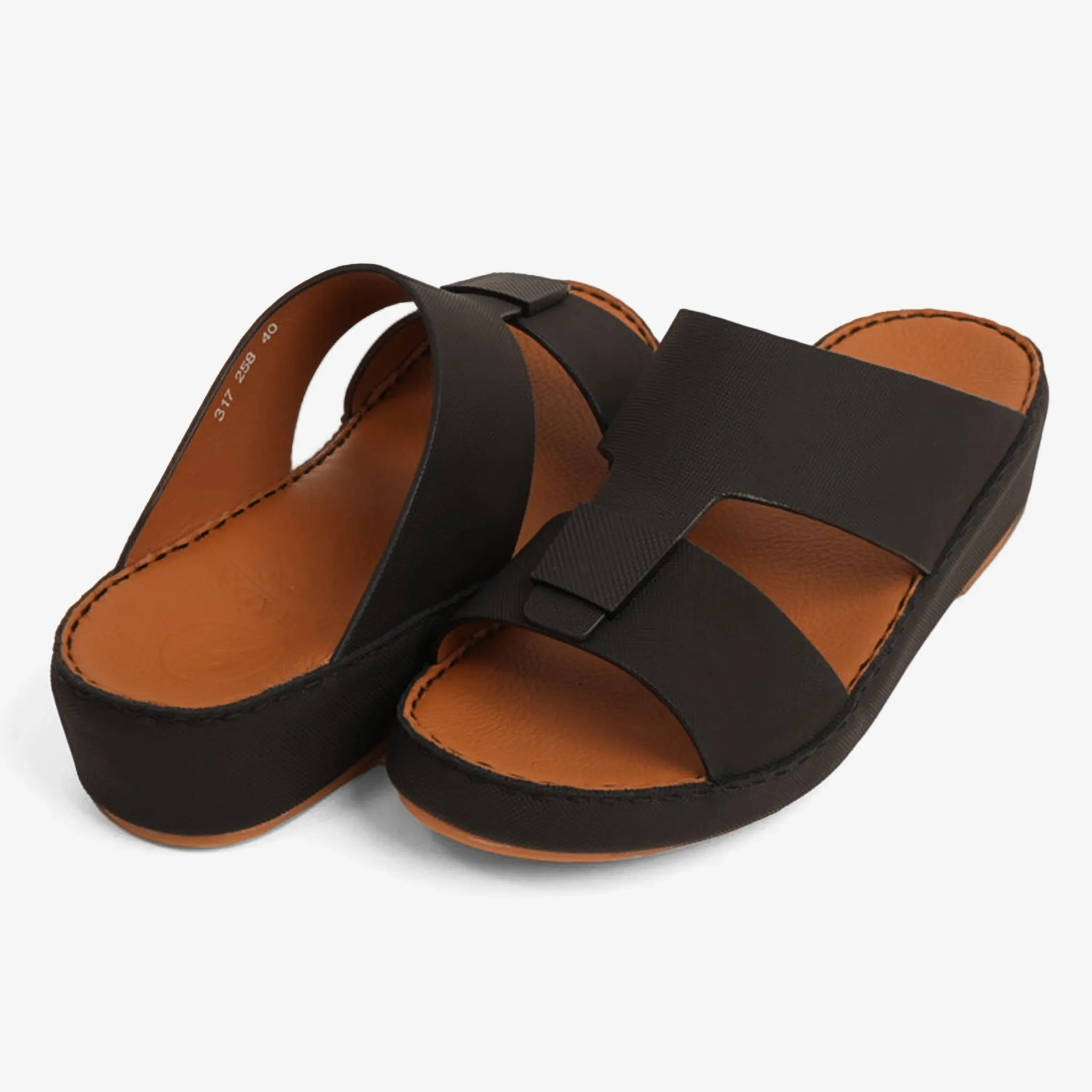 FARADA CLASSIC LEATHER SANDALS WITH TRADITIONAL DESIGN BLACK