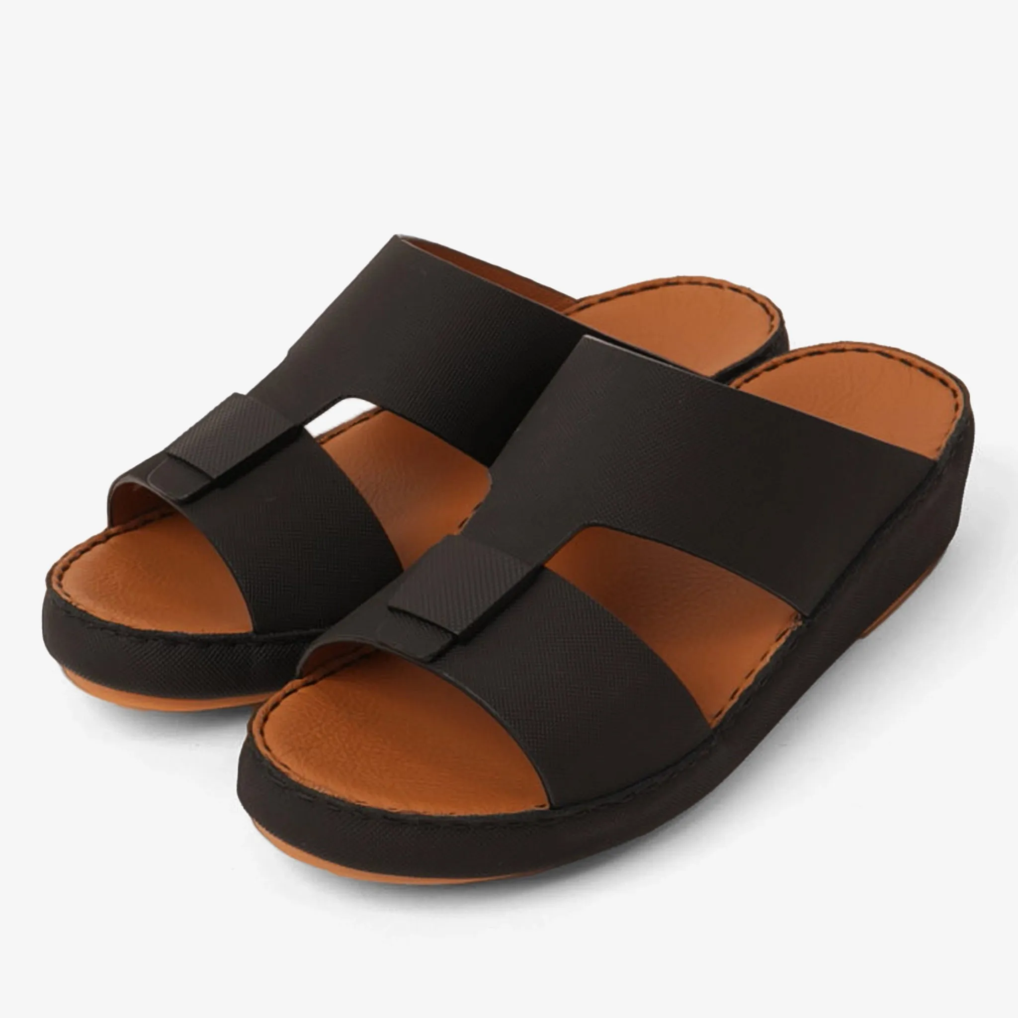 FARADA CLASSIC LEATHER SANDALS WITH TRADITIONAL DESIGN BLACK