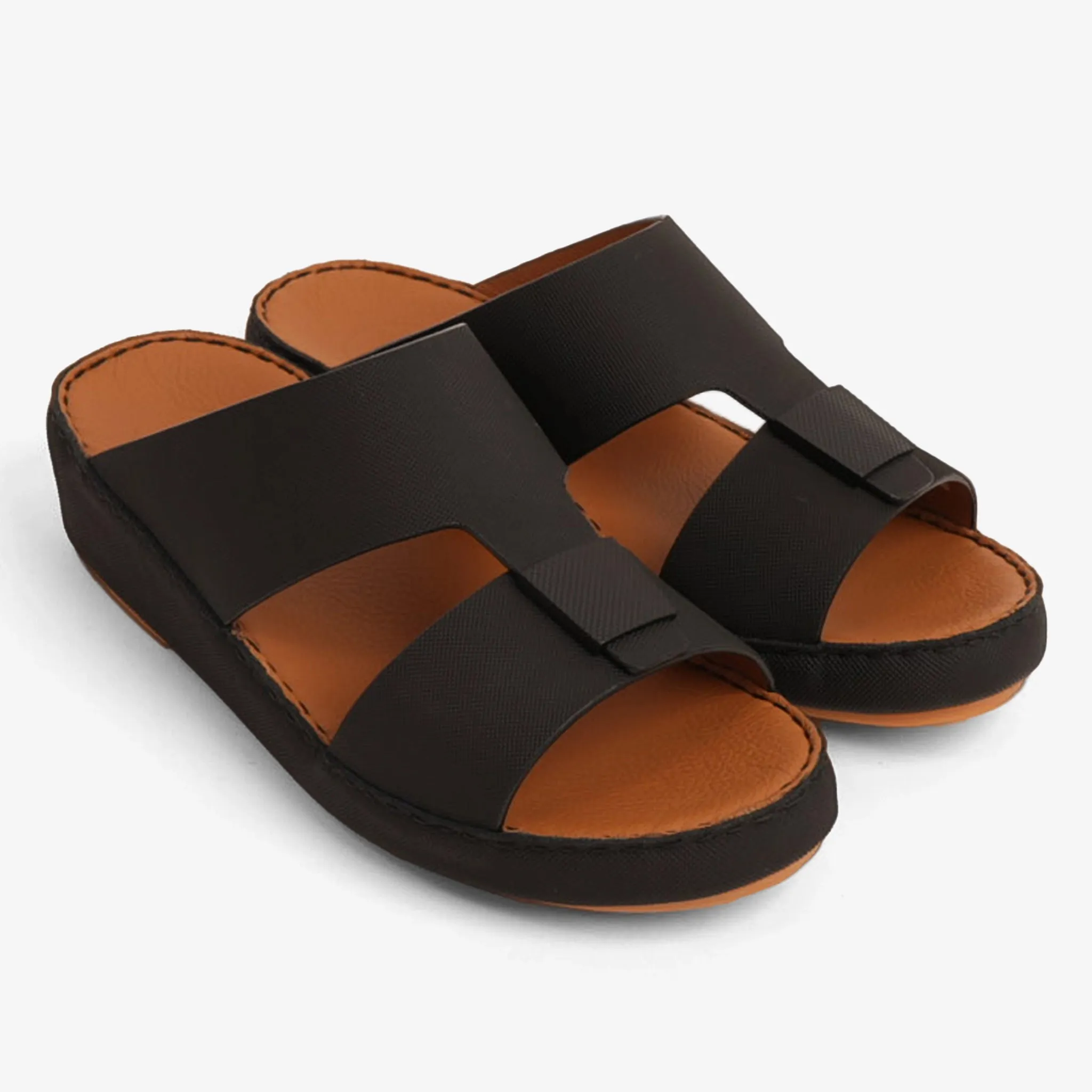 FARADA CLASSIC LEATHER SANDALS WITH TRADITIONAL DESIGN BLACK