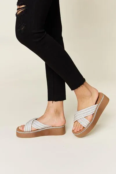 Forever Link Platform Rhinestone Wedge Sandals