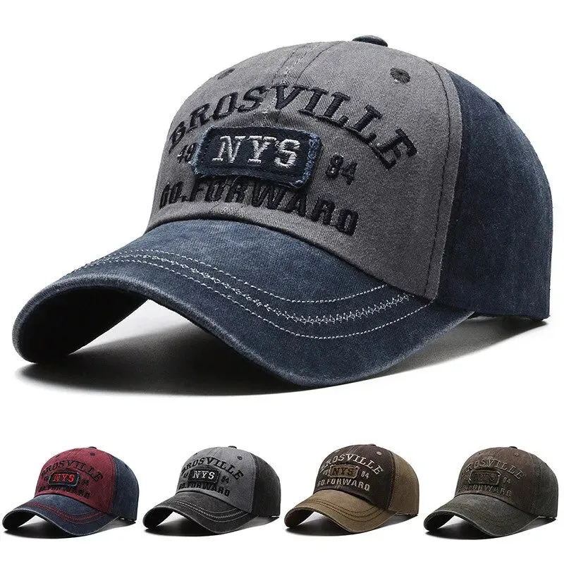 Four Seasons Casual Distressed Washed Cotton Letter Embroidered Cap for Men
