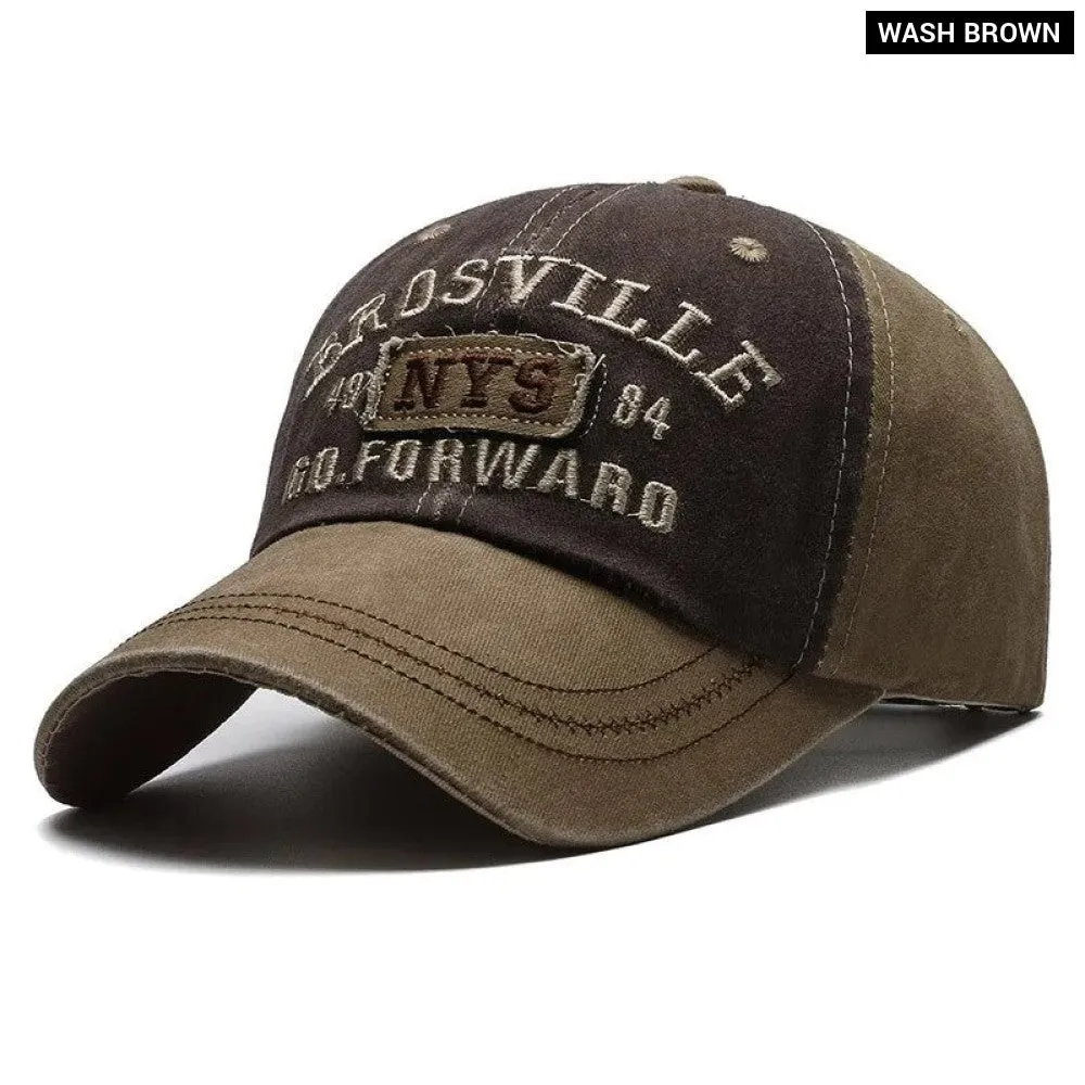 Four Seasons Casual Distressed Washed Cotton Letter Embroidered Cap for Men