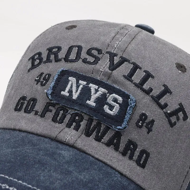 Four Seasons Casual Distressed Washed Cotton Letter Embroidered Cap for Men