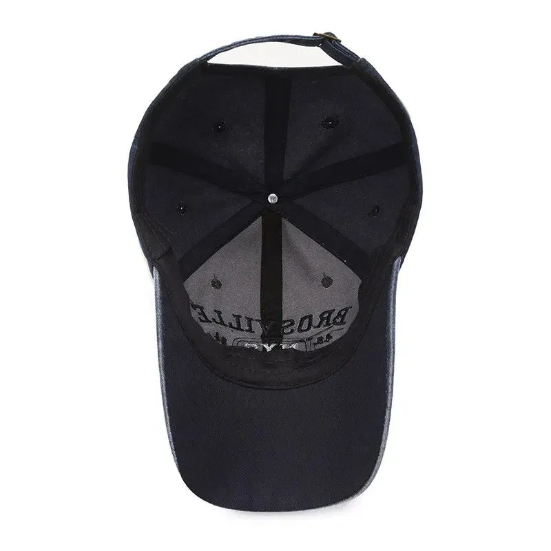 Four Seasons Casual Distressed Washed Cotton Letter Embroidered Cap for Men