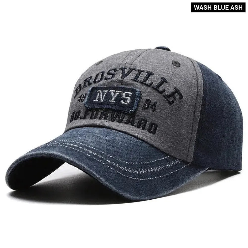 Four Seasons Casual Distressed Washed Cotton Letter Embroidered Cap for Men