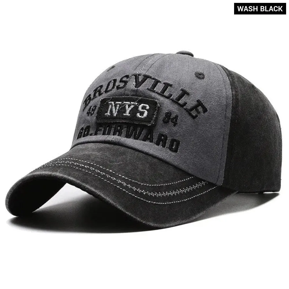 Four Seasons Casual Distressed Washed Cotton Letter Embroidered Cap for Men