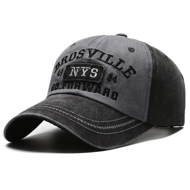 Four Seasons Casual Distressed Washed Cotton Letter Embroidered Cap for Men