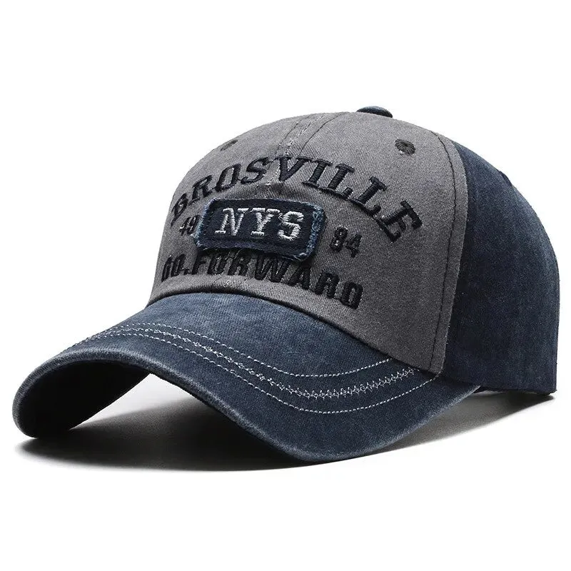 Four Seasons Casual Distressed Washed Cotton Letter Embroidered Cap for Men