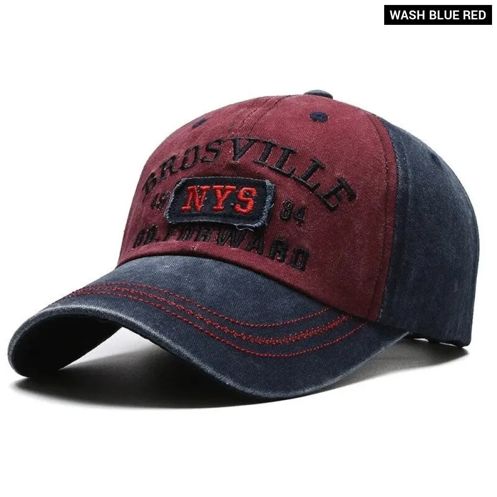 Four Seasons Casual Distressed Washed Cotton Letter Embroidered Cap for Men
