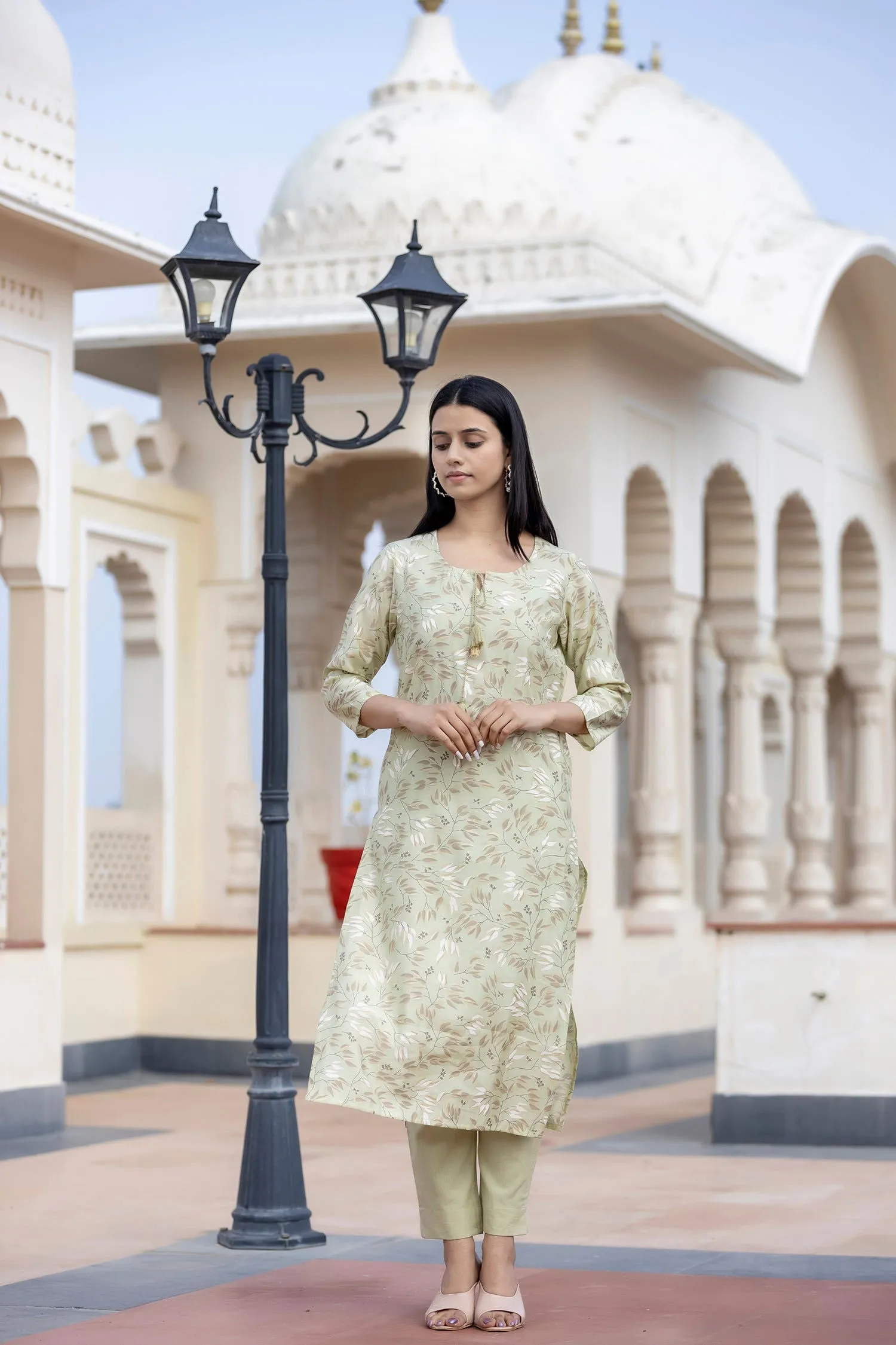 Green Floral Print Modal Silk Suit Set (pack of 3)