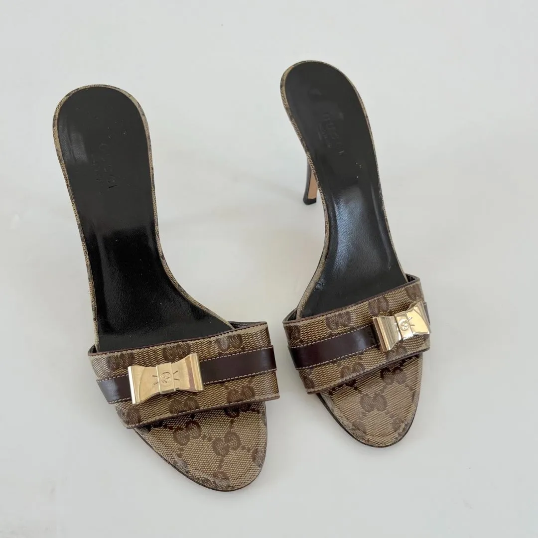 Gucci Guccisima vintage mule sandals with bow on vamp, 38.5