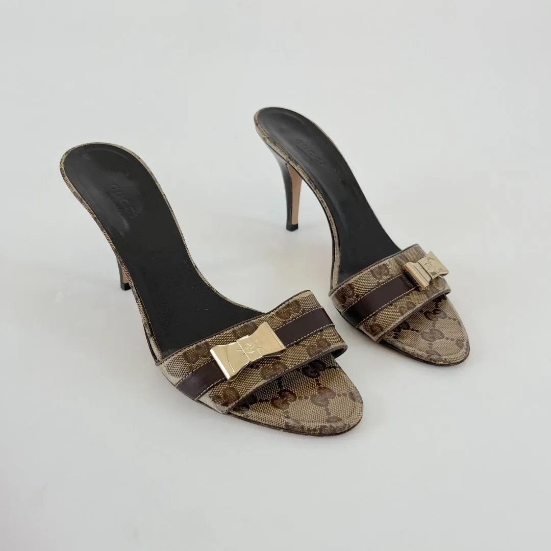 Gucci Guccisima vintage mule sandals with bow on vamp, 38.5