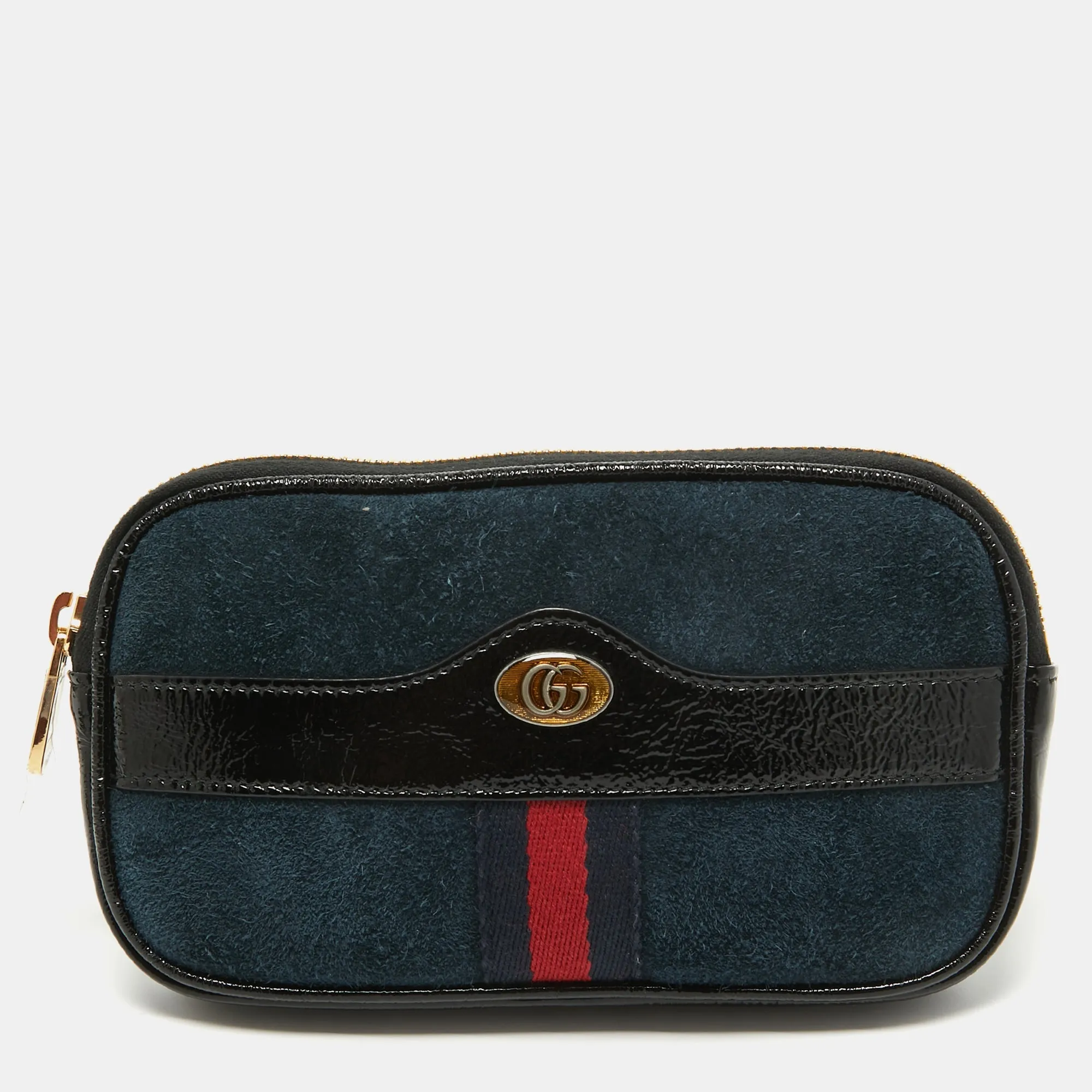 Gucci /navy Suede And Patent Leather Ophidia Belt Bag