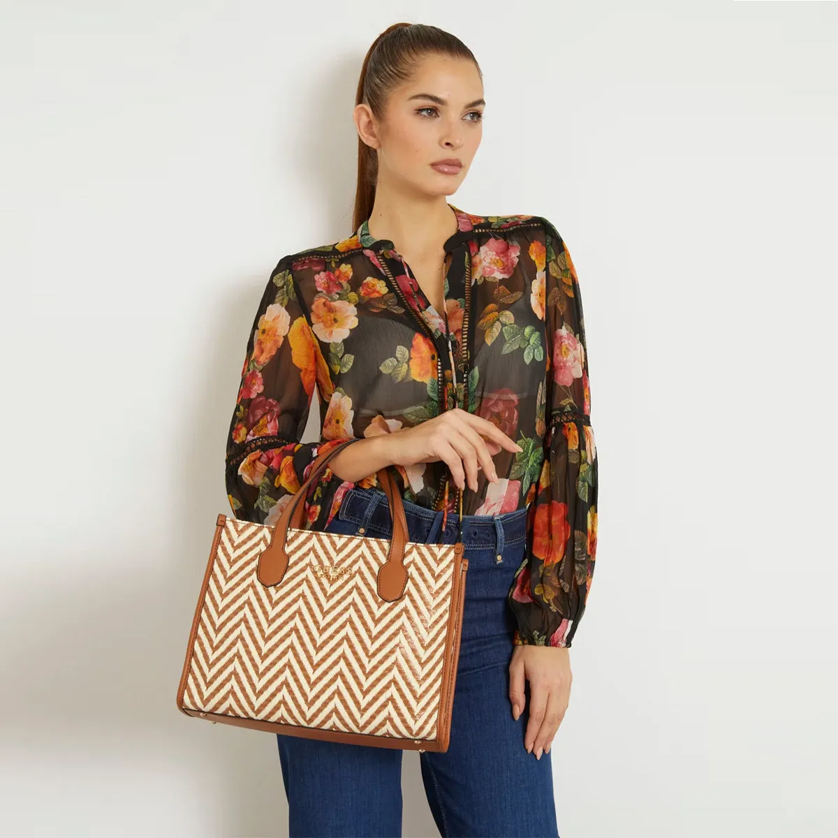 Guess - Silvana Cognac raffia Handbag - HWCV8665220 - COGNAC
