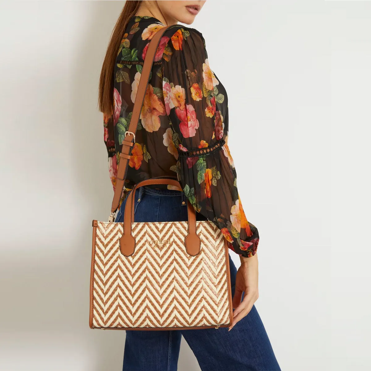 Guess - Silvana Cognac raffia Handbag - HWCV8665220 - COGNAC