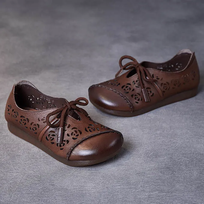 Handmade Stitched Hollow-out Lace-Up Flat Shoes