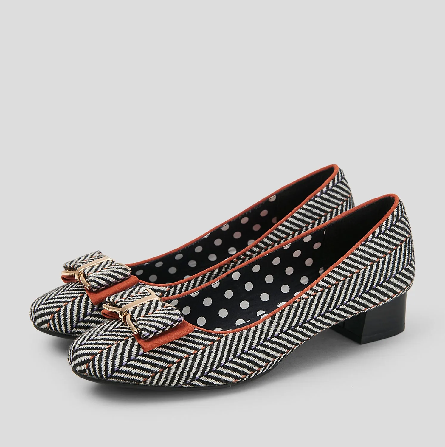 June Tweed Fabric Low Heel Pumps & Matching Riva Bag by Ruby Shoo
