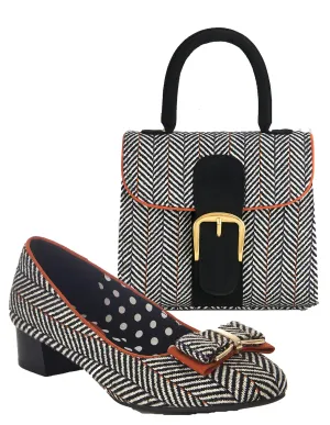 June Tweed Fabric Low Heel Pumps & Matching Riva Bag by Ruby Shoo