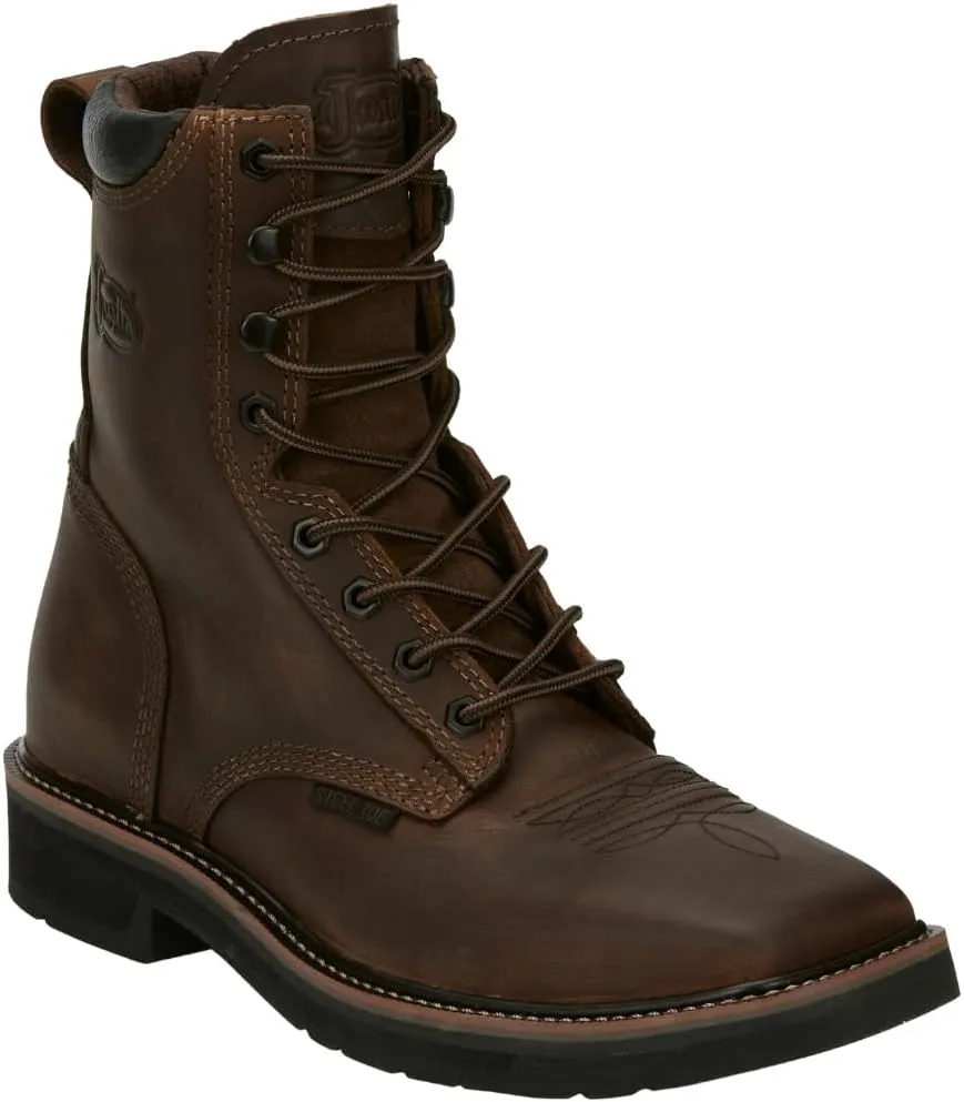 Justin Men's Pulley 8" Steel Toe Work Boot, Aged Bark - 10 D