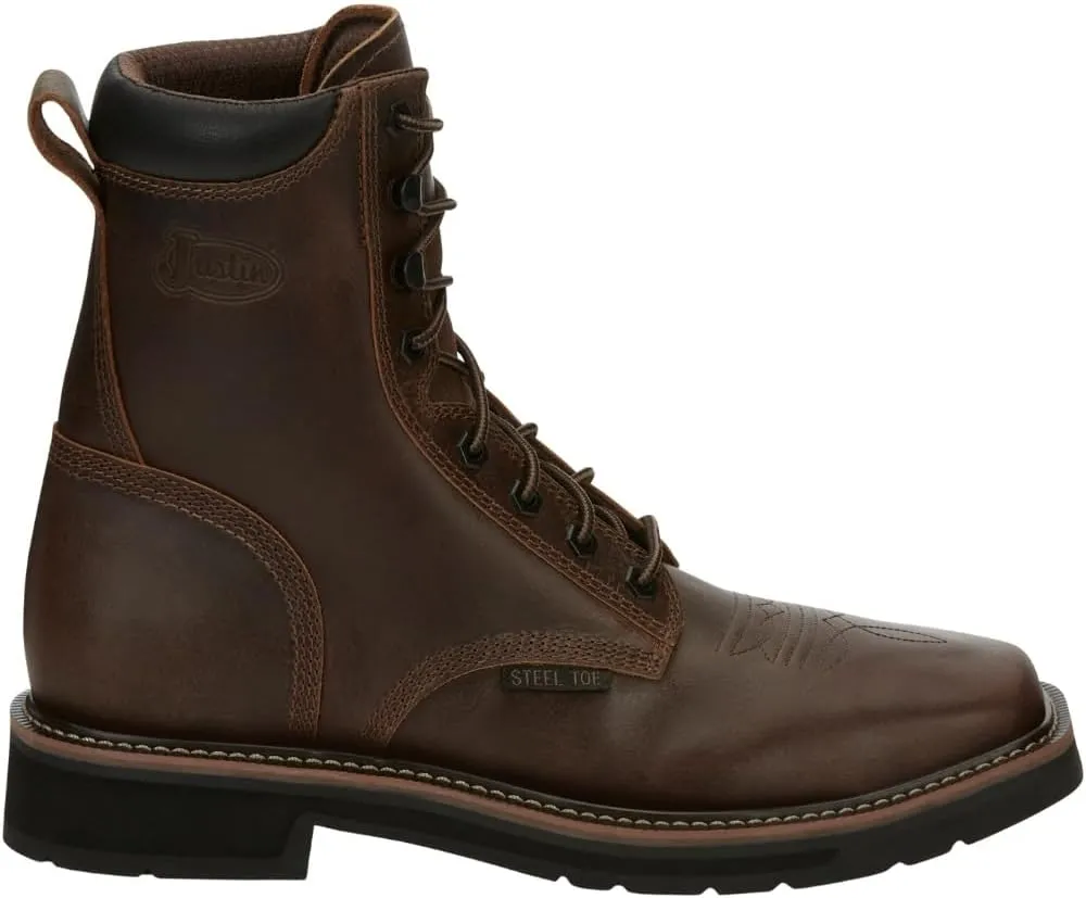 Justin Men's Pulley 8" Steel Toe Work Boot, Aged Bark - 10 D
