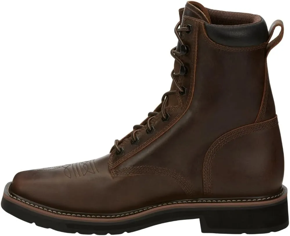 Justin Men's Pulley 8" Steel Toe Work Boot, Aged Bark - 10 D