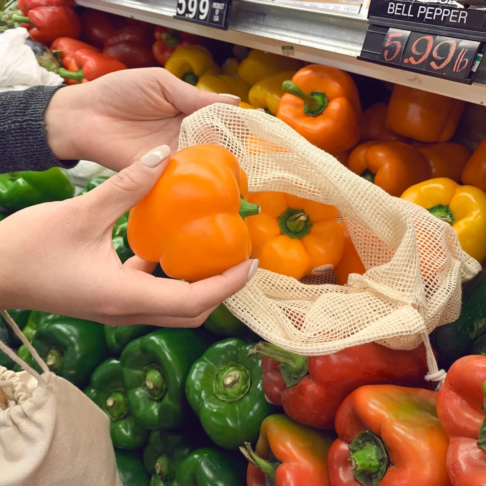 Kikkerland Cotton Mesh Produce Bags Set Of 5