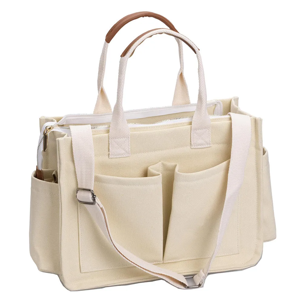 Large Canvas Tote Bag for Women Laptop Work Book Bags Crossbody Handbag Shoulder Travel Gym Bag Beige