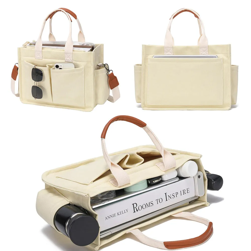 Large Canvas Tote Bag for Women Laptop Work Book Bags Crossbody Handbag Shoulder Travel Gym Bag Beige