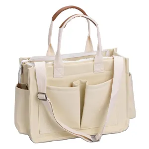 Large Canvas Tote Bag for Women Laptop Work Book Bags Crossbody Handbag Shoulder Travel Gym Bag Beige