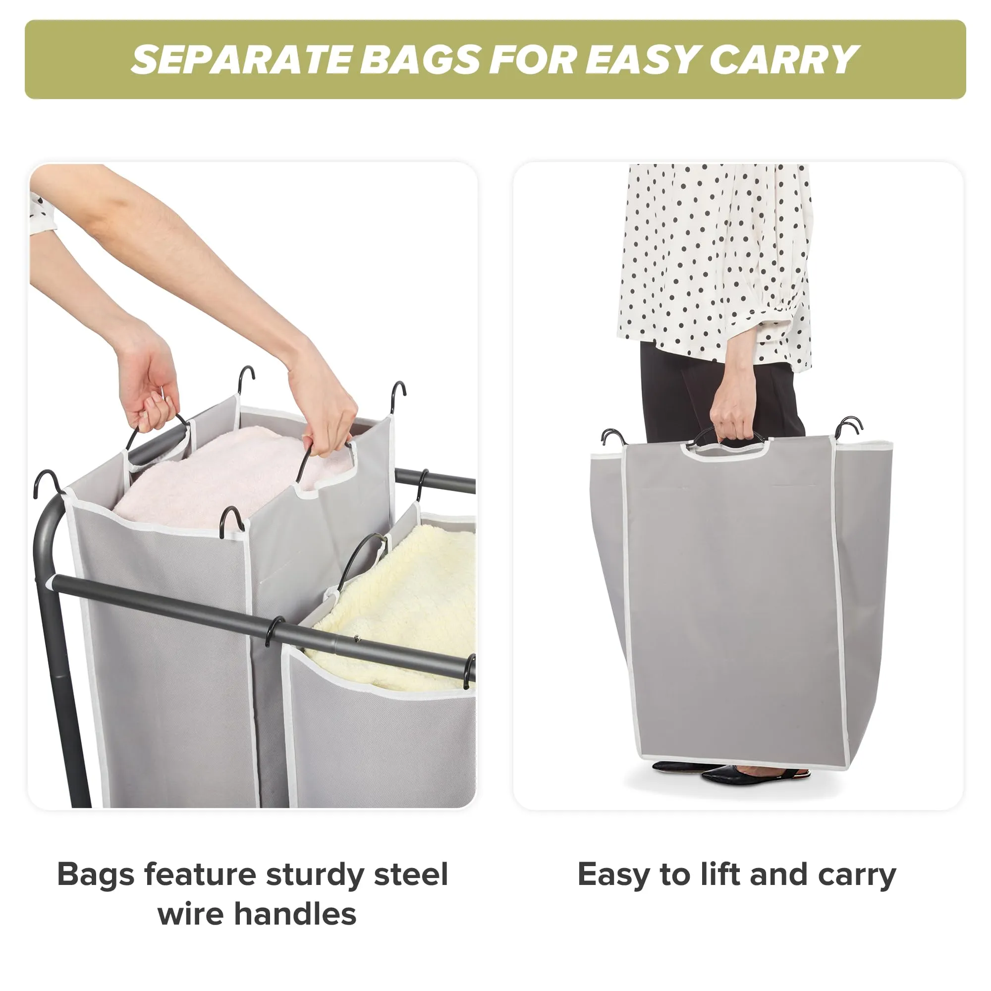 Laundry Sorter Hamper with Wheels and 4 Sections