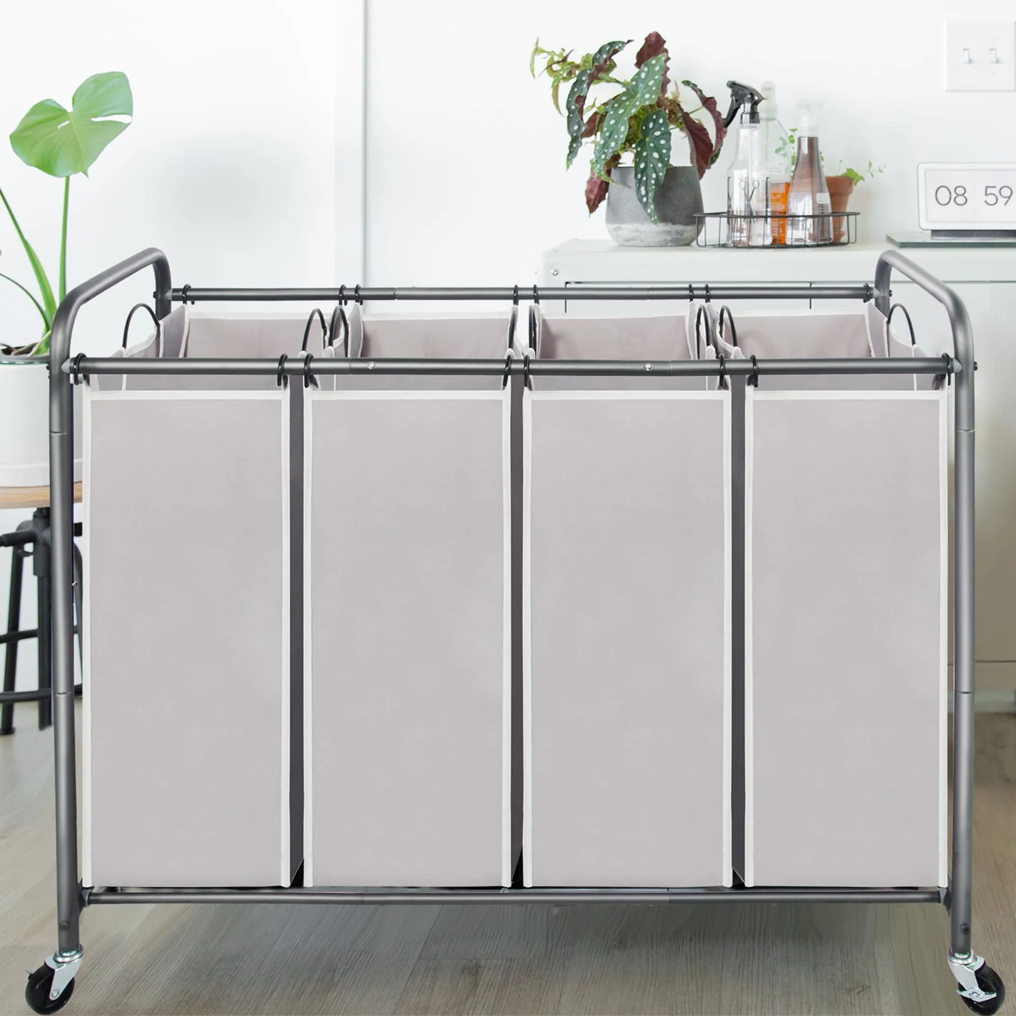Laundry Sorter Hamper with Wheels and 4 Sections