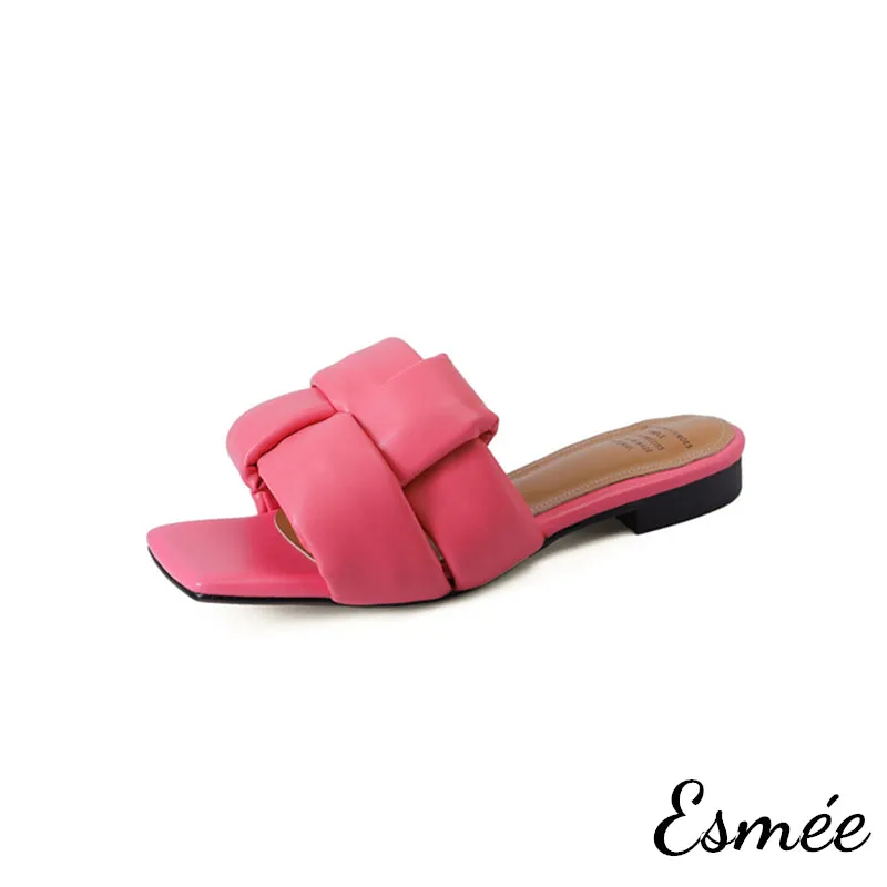 Leather Flat Sandals with Woven Design