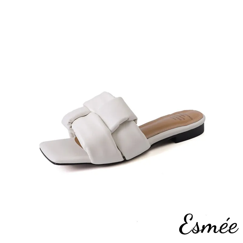 Leather Flat Sandals with Woven Design