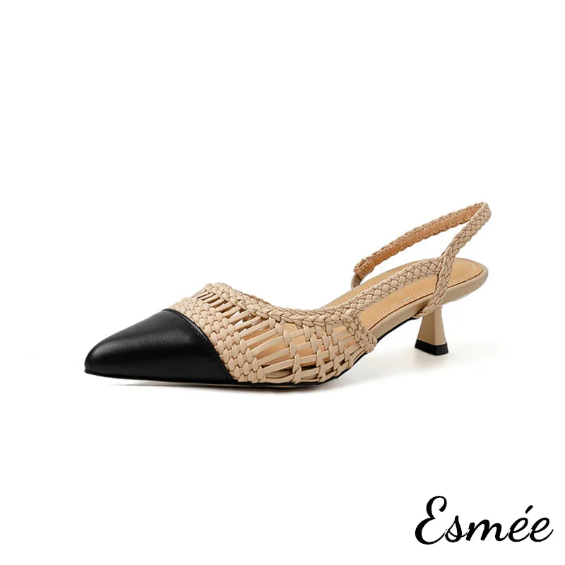 Leather High Heel Slingback with Knitting Design