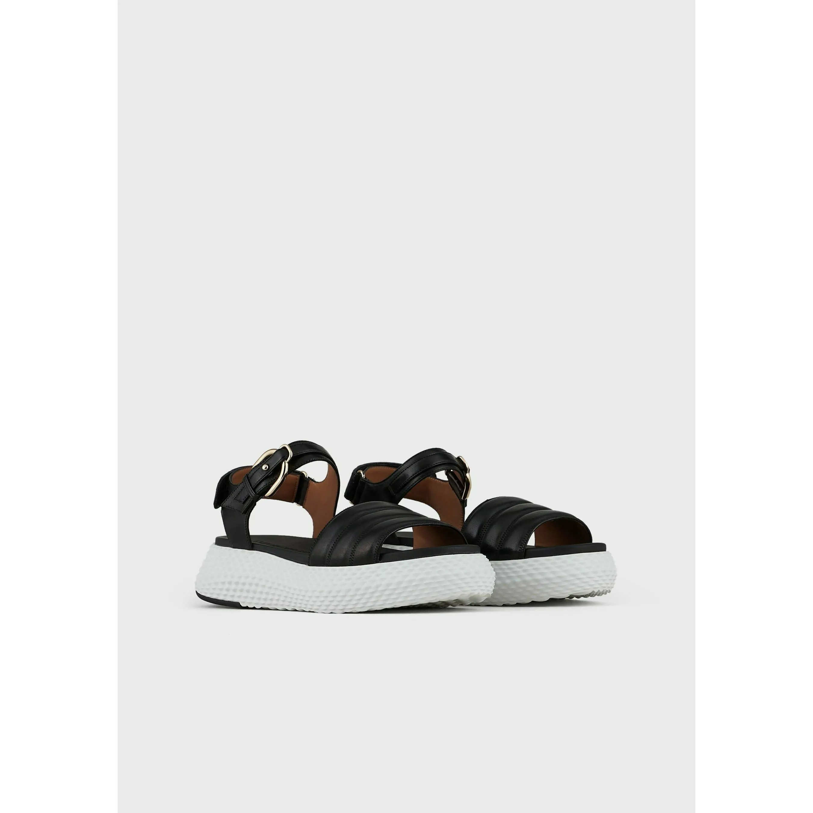 LEATHER PLATFORM SANDALS WITH CONVEX STRIPE