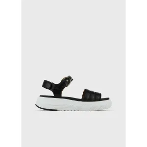 LEATHER PLATFORM SANDALS WITH CONVEX STRIPE